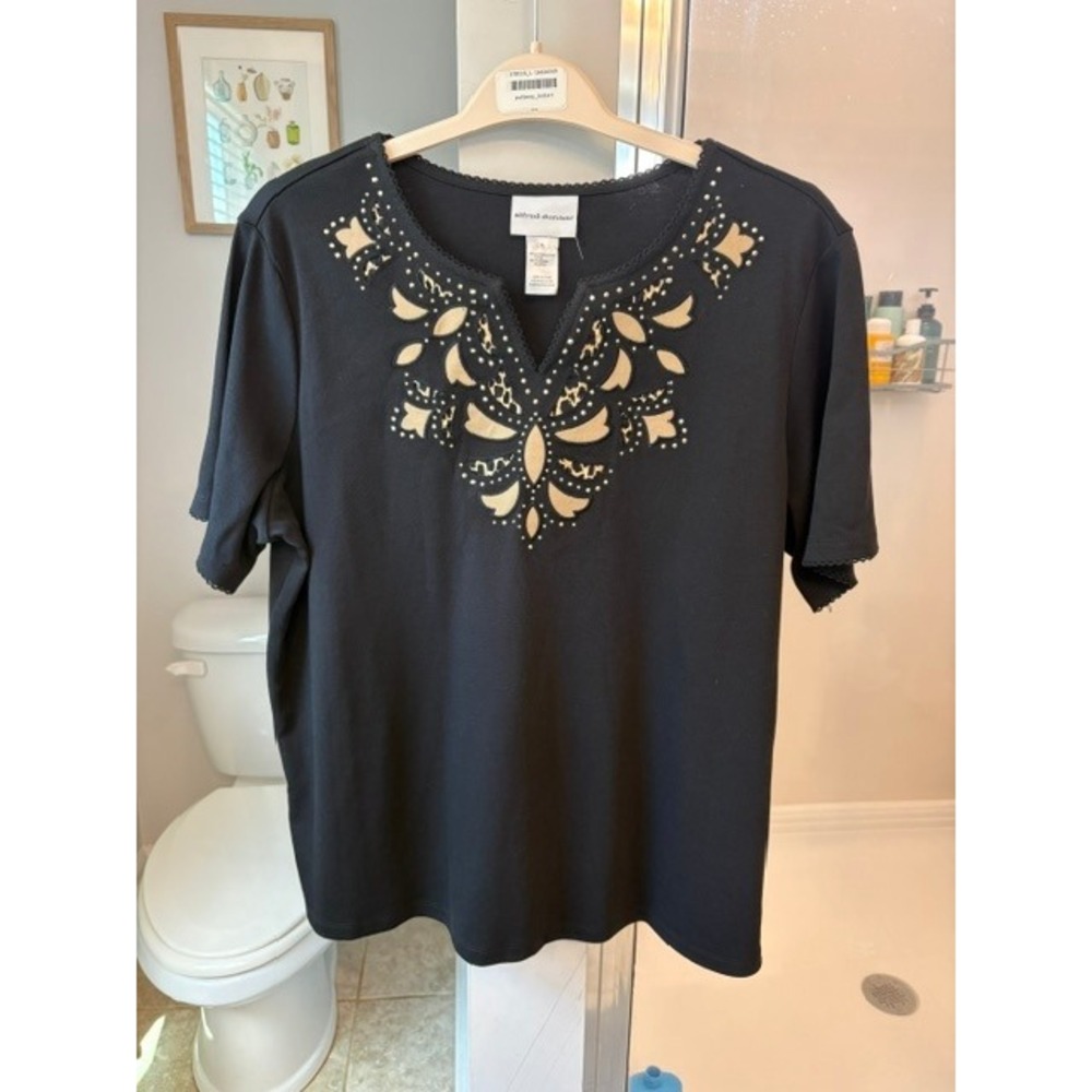Alfred Dunner XL Black Leopard Rhinestone Top